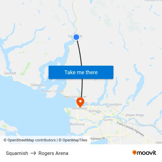 Squamish to Rogers Arena map