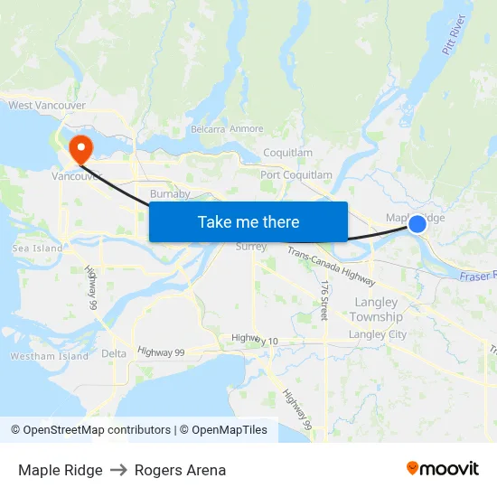 Maple Ridge to Rogers Arena map