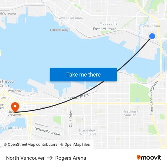North Vancouver to Rogers Arena map