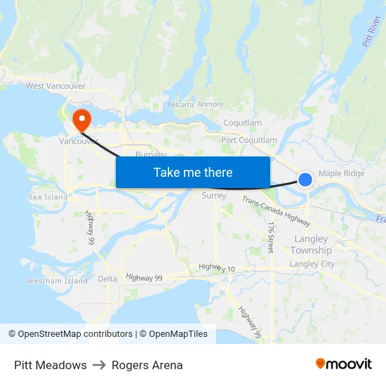 Pitt Meadows to Rogers Arena map