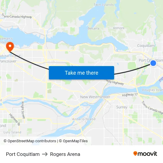 Port Coquitlam to Rogers Arena map
