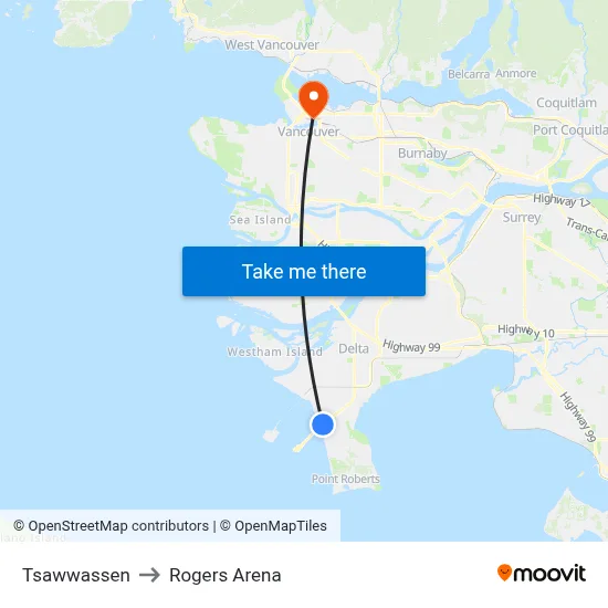Tsawwassen to Rogers Arena map