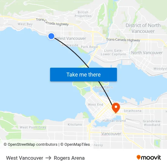 West Vancouver to Rogers Arena map