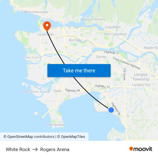 White Rock to Rogers Arena map