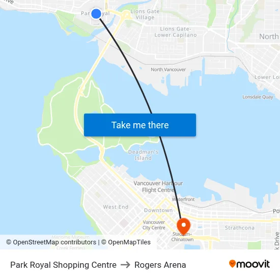 Park Royal Shopping Centre to Rogers Arena map