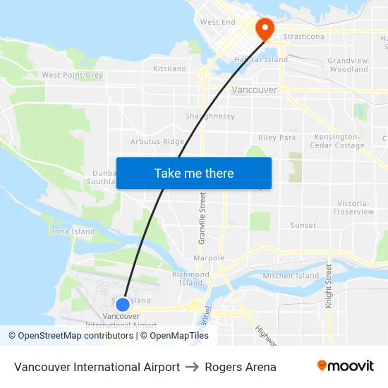 Vancouver International Airport to Rogers Arena map