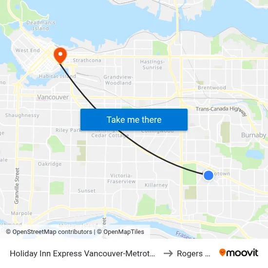 Holiday Inn Express Vancouver-Metrotown (Burnaby) to Rogers Arena map