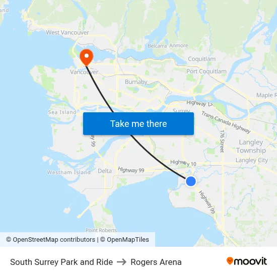 South Surrey Park and Ride to Rogers Arena map