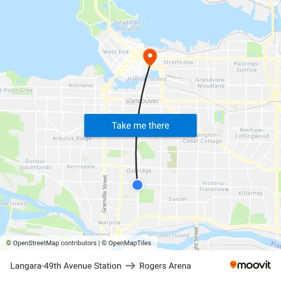 Langara-49th Avenue Station to Rogers Arena map