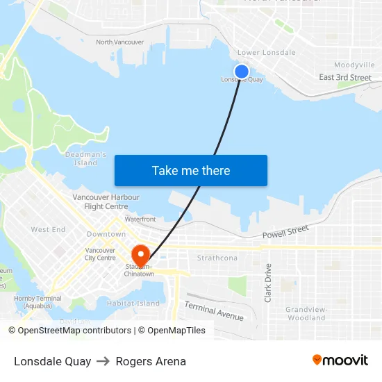 Lonsdale Quay to Rogers Arena map