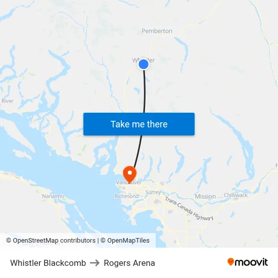 Whistler Blackcomb to Rogers Arena map