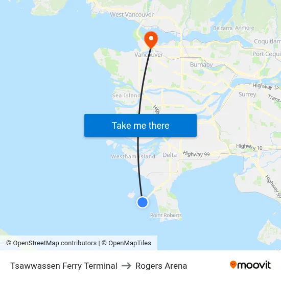 Tsawwassen Ferry Terminal to Rogers Arena map