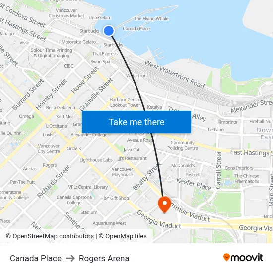 Canada Place to Rogers Arena map