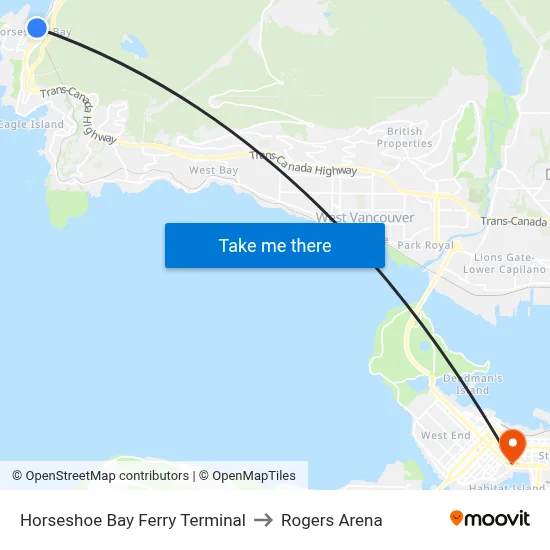 Horseshoe Bay Ferry Terminal to Rogers Arena map