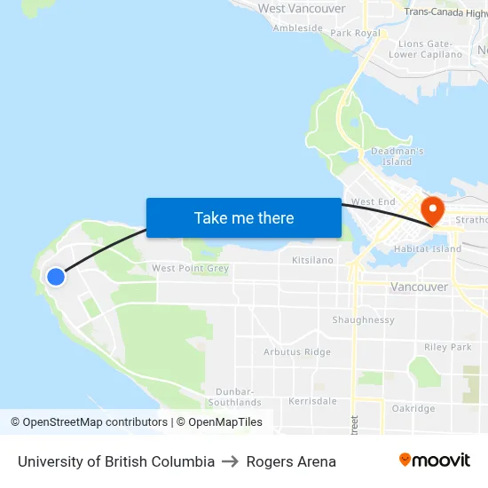 University of British Columbia to Rogers Arena map