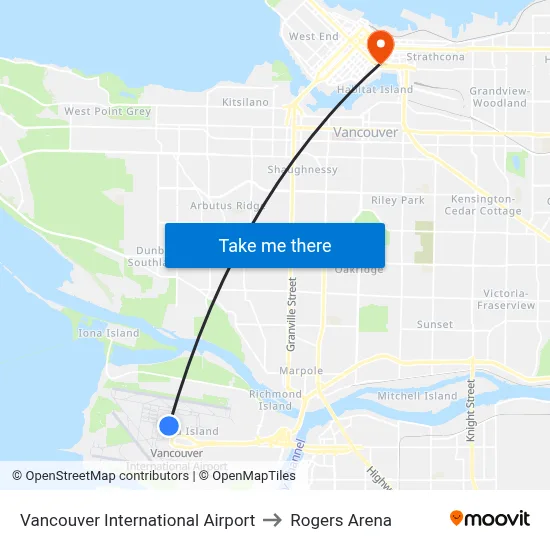 Vancouver International Airport to Rogers Arena map
