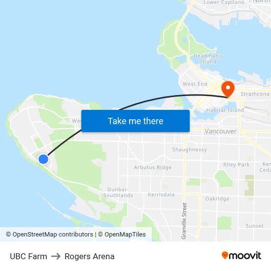 Ubc Farm to Rogers Arena map