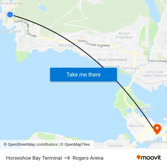 Horseshoe Bay Terminal to Rogers Arena map