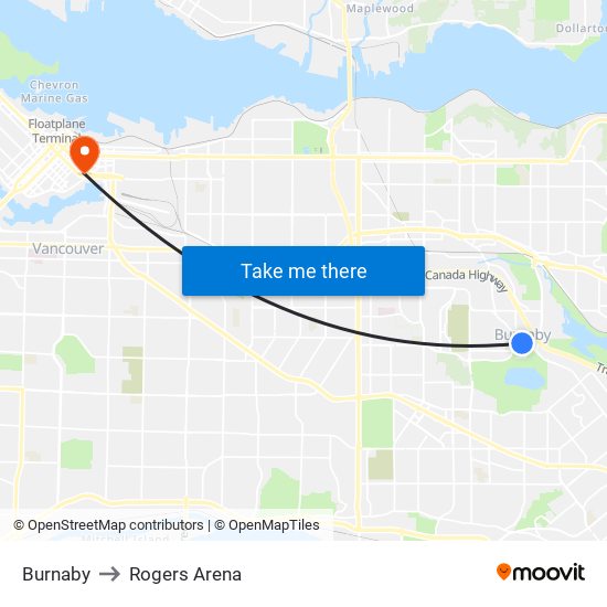Burnaby to Rogers Arena map