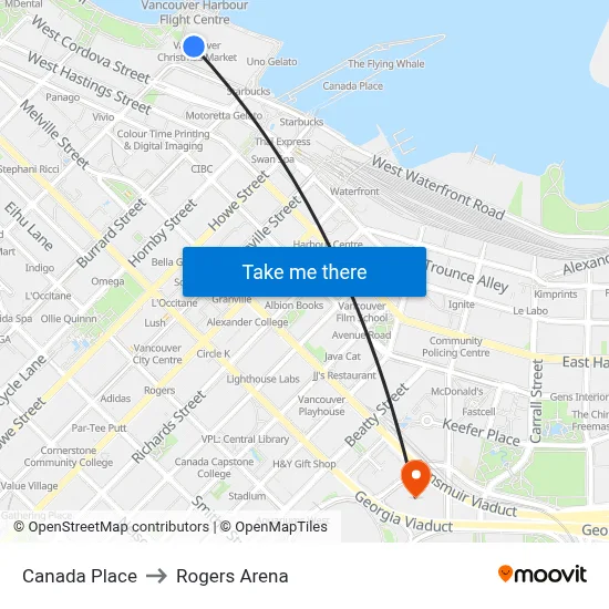 Canada Place to Rogers Arena map