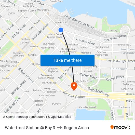 Waterfront Station @ Bay 3 to Rogers Arena map