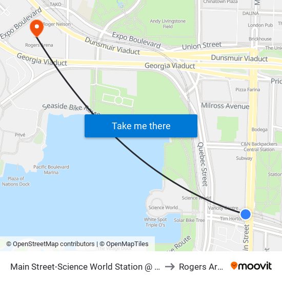 Main Street-Science World Station @ Bay 1 to Rogers Arena map