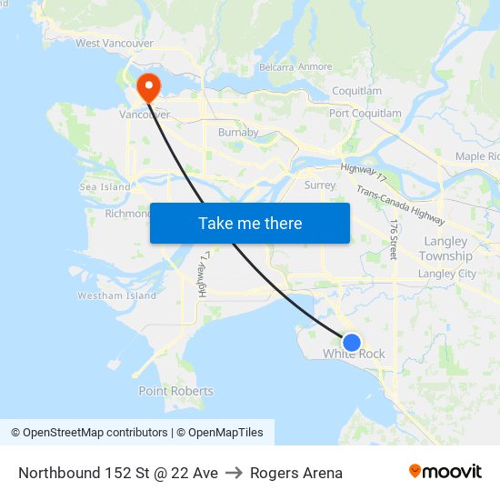 Northbound 152 St @ 22 Ave to Rogers Arena map