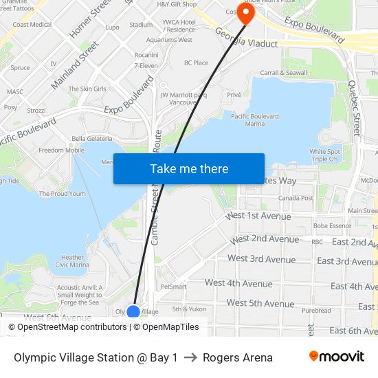 Olympic Village Station @ Bay 1 to Rogers Arena map