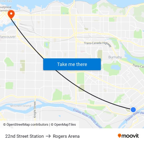 22nd Street Station to Rogers Arena map