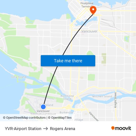 YVR-Airport Station to Rogers Arena map