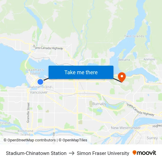 Stadium-Chinatown Station to Simon Fraser University map