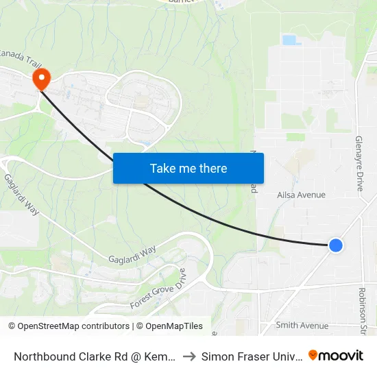 Northbound Clarke Rd @ Kemsley Ave to Simon Fraser University map