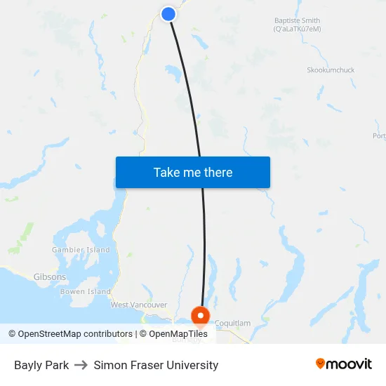 Bayly Park to Simon Fraser University map
