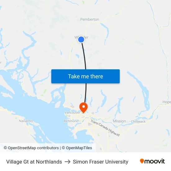 Village Gt at Northlands to Simon Fraser University map