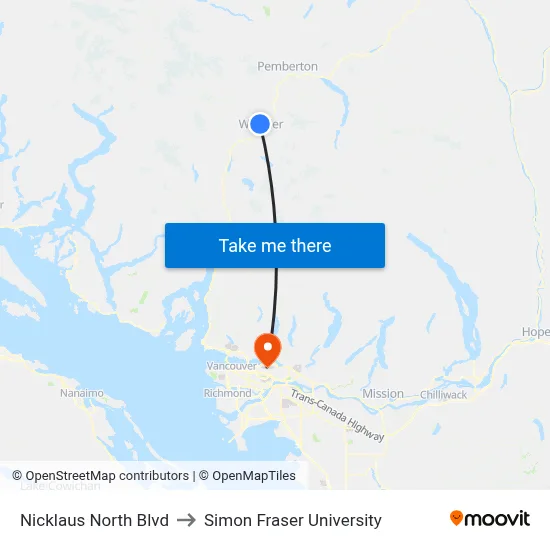 Nicklaus North Blvd to Simon Fraser University map