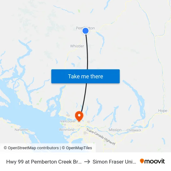 Hwy 99 at Pemberton Creek Bridge (SB) to Simon Fraser University map