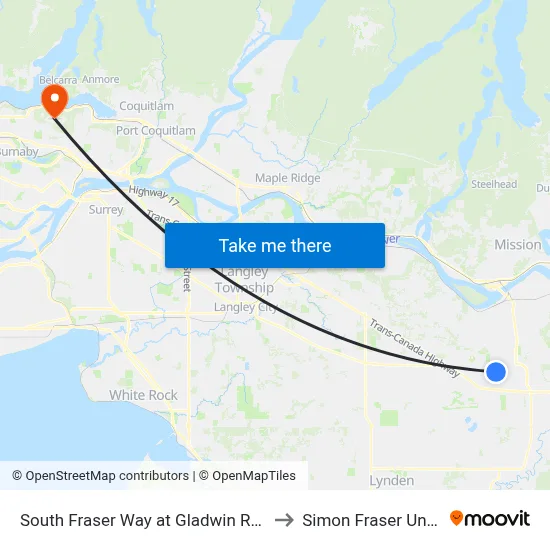 South Fraser Way at Gladwin Rd East Side to Simon Fraser University map