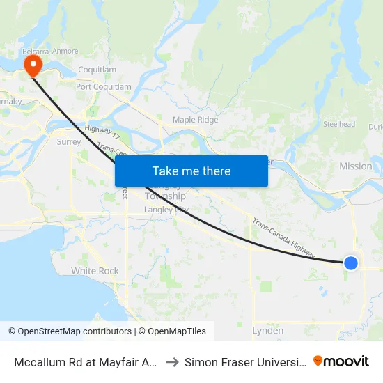Mccallum Rd at Mayfair Ave to Simon Fraser University map