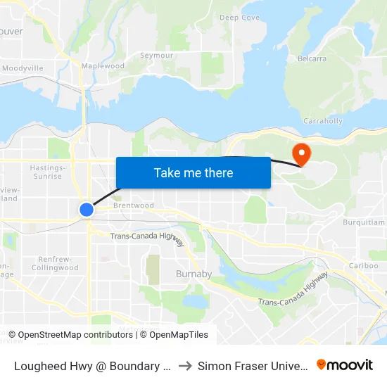 Lougheed Hwy @ Boundary Loop to Simon Fraser University map