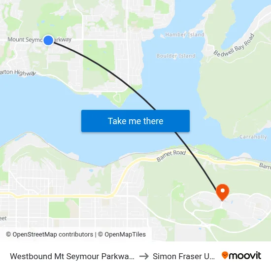 Westbound Mt Seymour Parkway @ Apex Ave to Simon Fraser University map