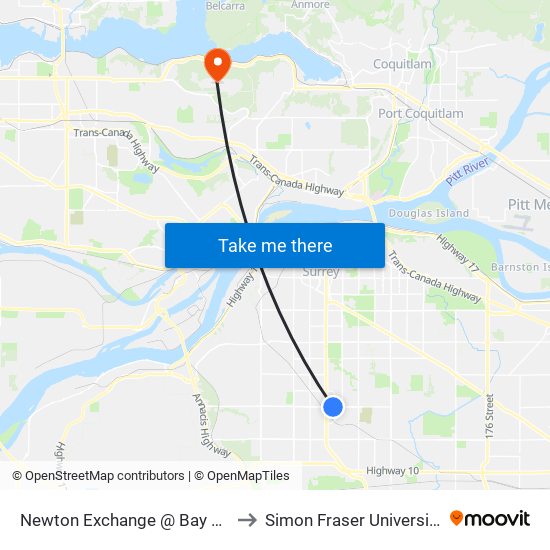 Newton Exchange @ Bay 12 to Simon Fraser University map