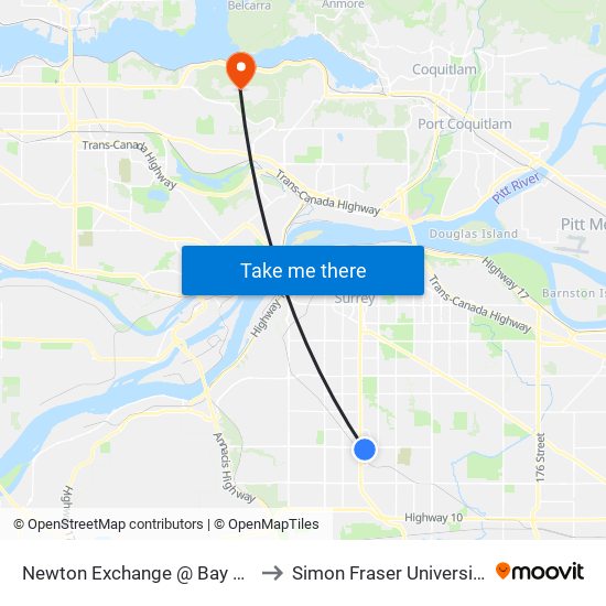 Newton Exchange @ Bay 10 to Simon Fraser University map