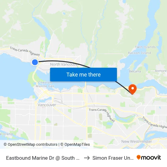 Eastbound Marine Dr @ South Mall Access to Simon Fraser University map