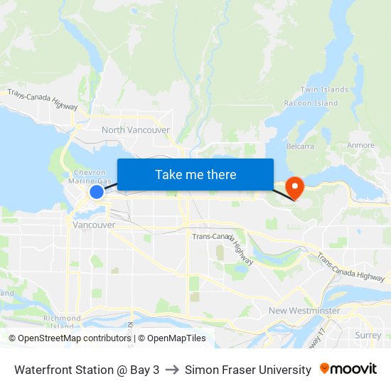 Waterfront Station @ Bay 3 to Simon Fraser University map