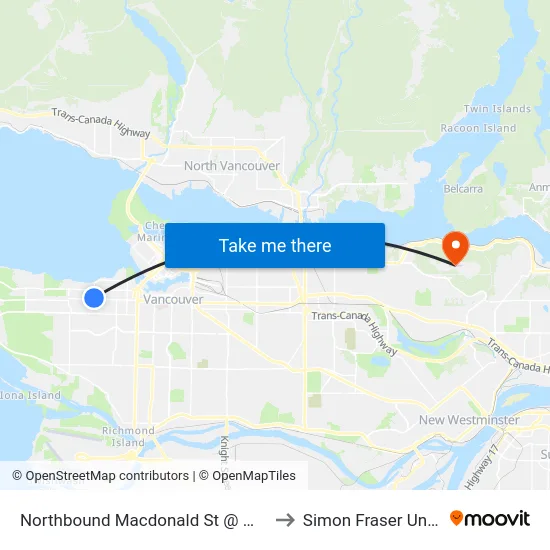 Northbound Macdonald St @ W Broadway to Simon Fraser University map