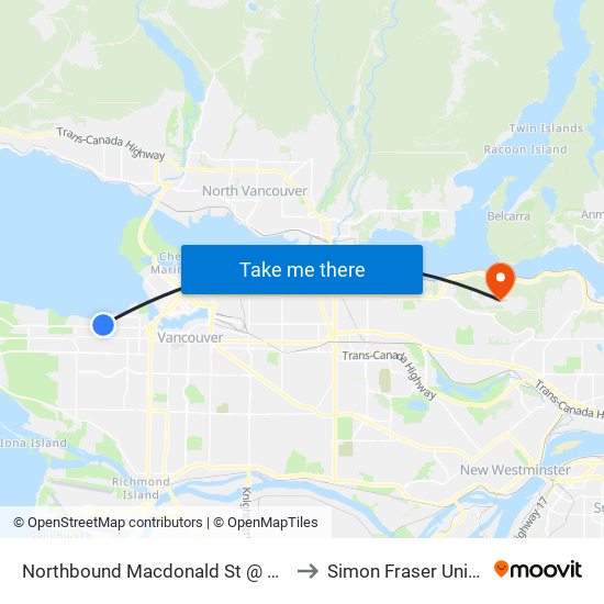 Northbound Macdonald St @ W 3rd Ave to Simon Fraser University map