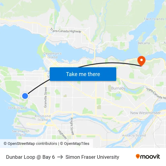 Dunbar Loop @ Bay 6 to Simon Fraser University map