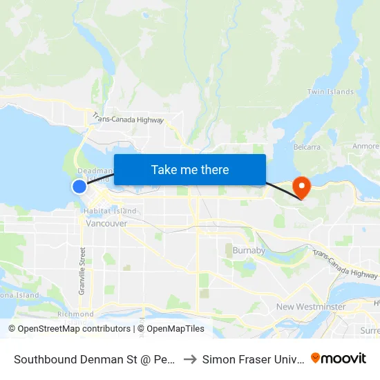 Southbound Denman St @ Pendrell St to Simon Fraser University map