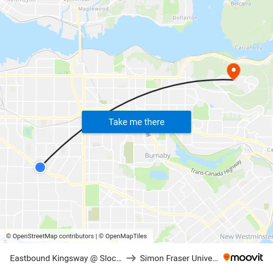 Eastbound Kingsway @ Slocan St to Simon Fraser University map
