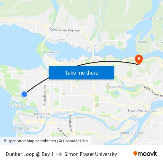 Dunbar Loop @ Bay 1 to Simon Fraser University map